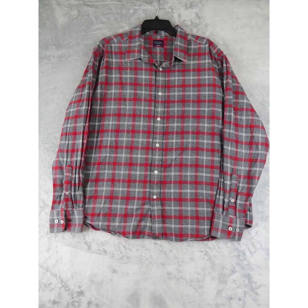 UNTUCKit Jaxon Plaid Flannel Shirt Mens XXL Gray Red Long Sleeve Button‎ Down